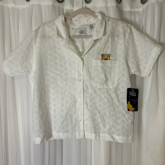 NWT Disney Winnie the Pooh White Eyelet Button Down Shirt - Picture 1 of 7